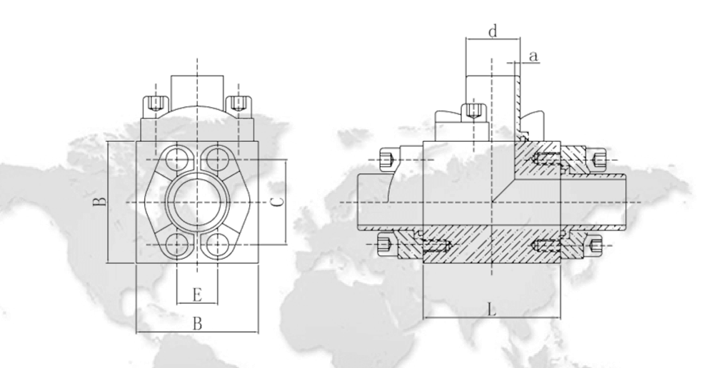 SAE tee flange SFV CAD drawing