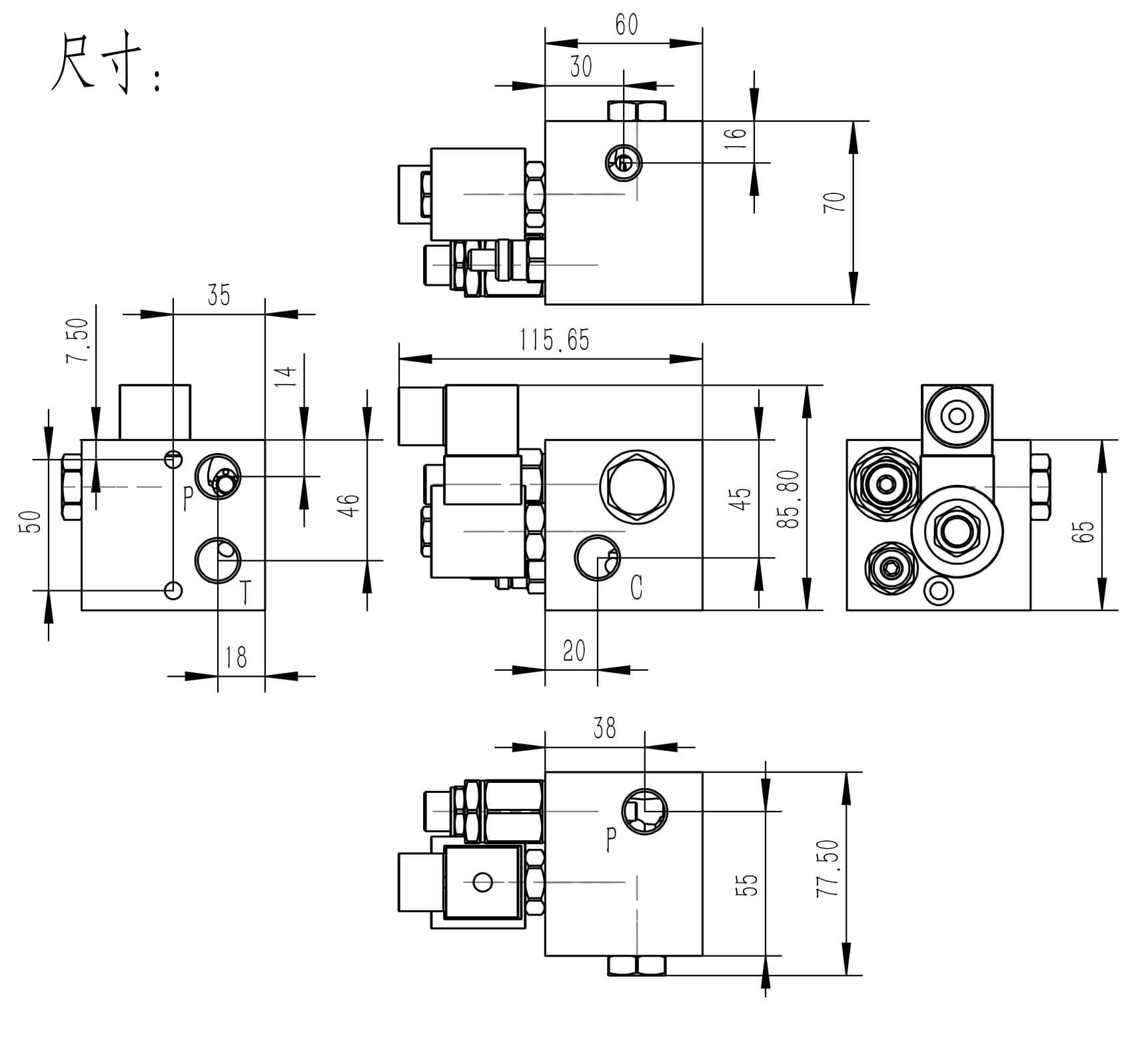 size of Hydraulic lifting valve block 