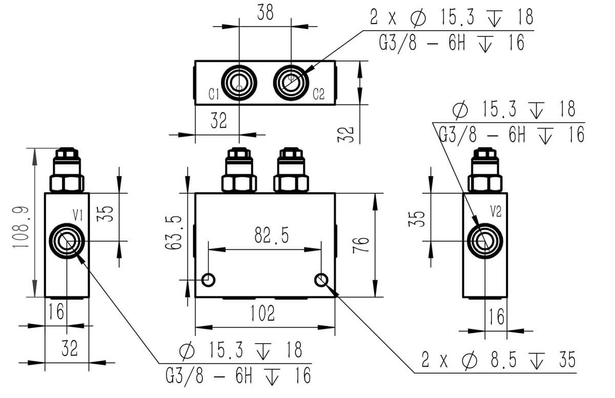 Cartridge valve inserted on top of block